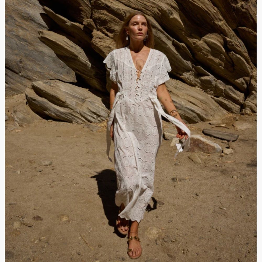 Natalie Martin x Madewell Monica Dress White Embroidered Eyelet Cotton Maxi XS